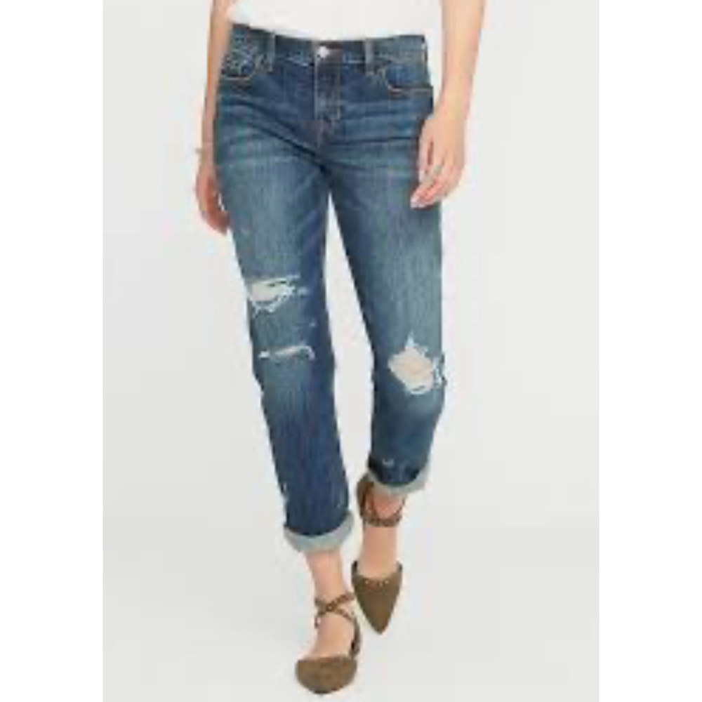 Old Navy Womens Mid-Rise Boyfriend Straight Ripped Jeans Sz 10 Med Wash​​ - Picture 2 of 8